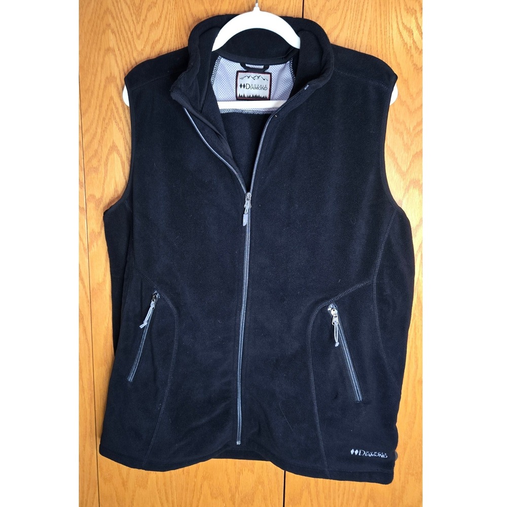 Double Diamond Mens Black Full Zip Fleece Vest Jacket Large